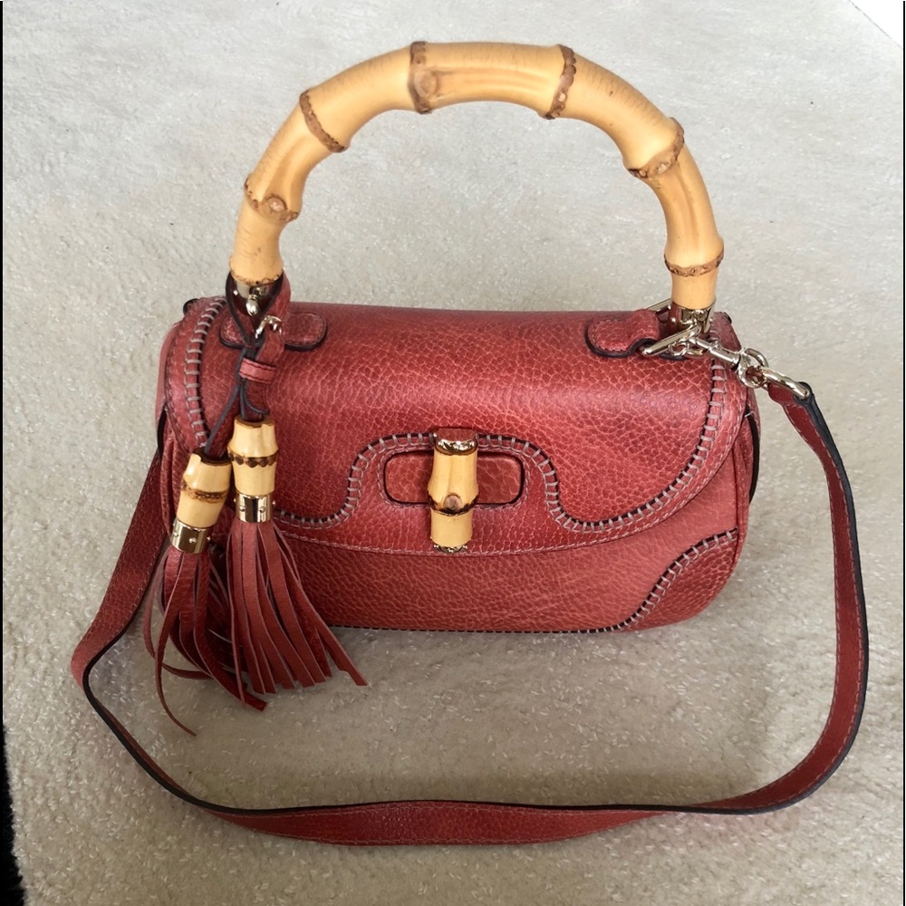 Gucci small bamboo top handle bag leather